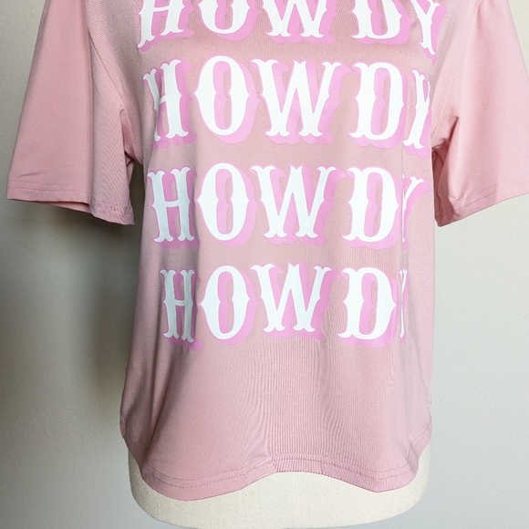 Pink and white western Howdy short sleeve tshirt top size M - Picture 4 of 4